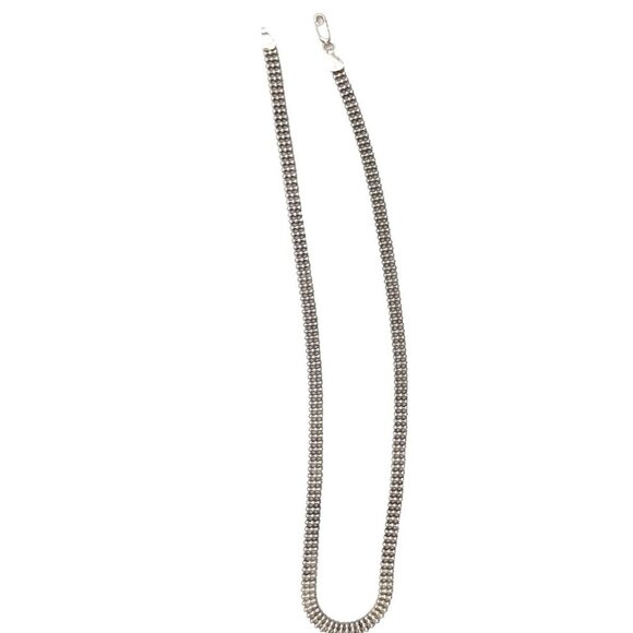 Unisex Italian 925 Sterling Silver 3 Row Beaded Necklace 18" Chain - Picture 1 of 6